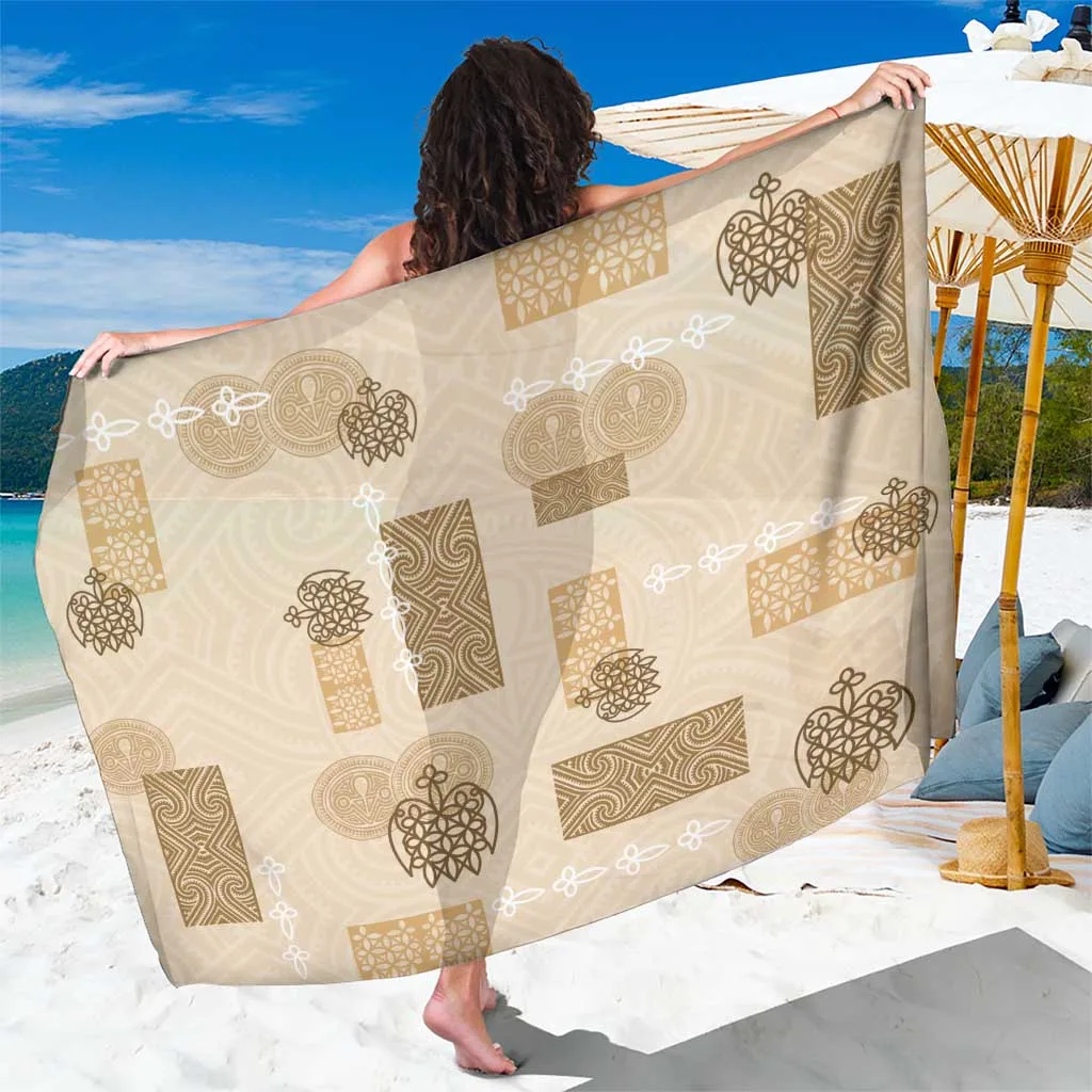 Beige Vintage Lapita Double Face Pattern Sarong Polynesian Beach Wrap Pareo for Resort Wholesale - main view