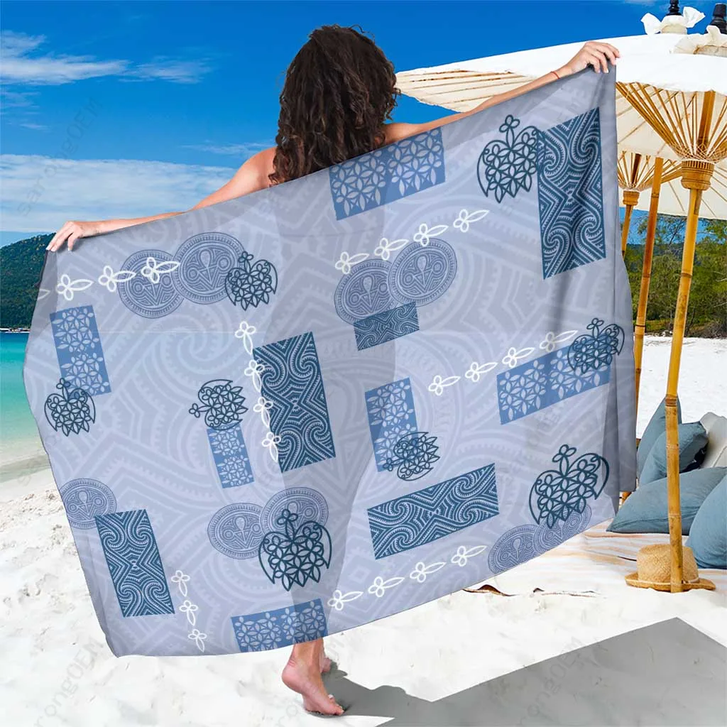 Blue Vintage Lapita Double Face Pattern Sarong Polynesian Beach Wrap Pareo Wholesale - main view
