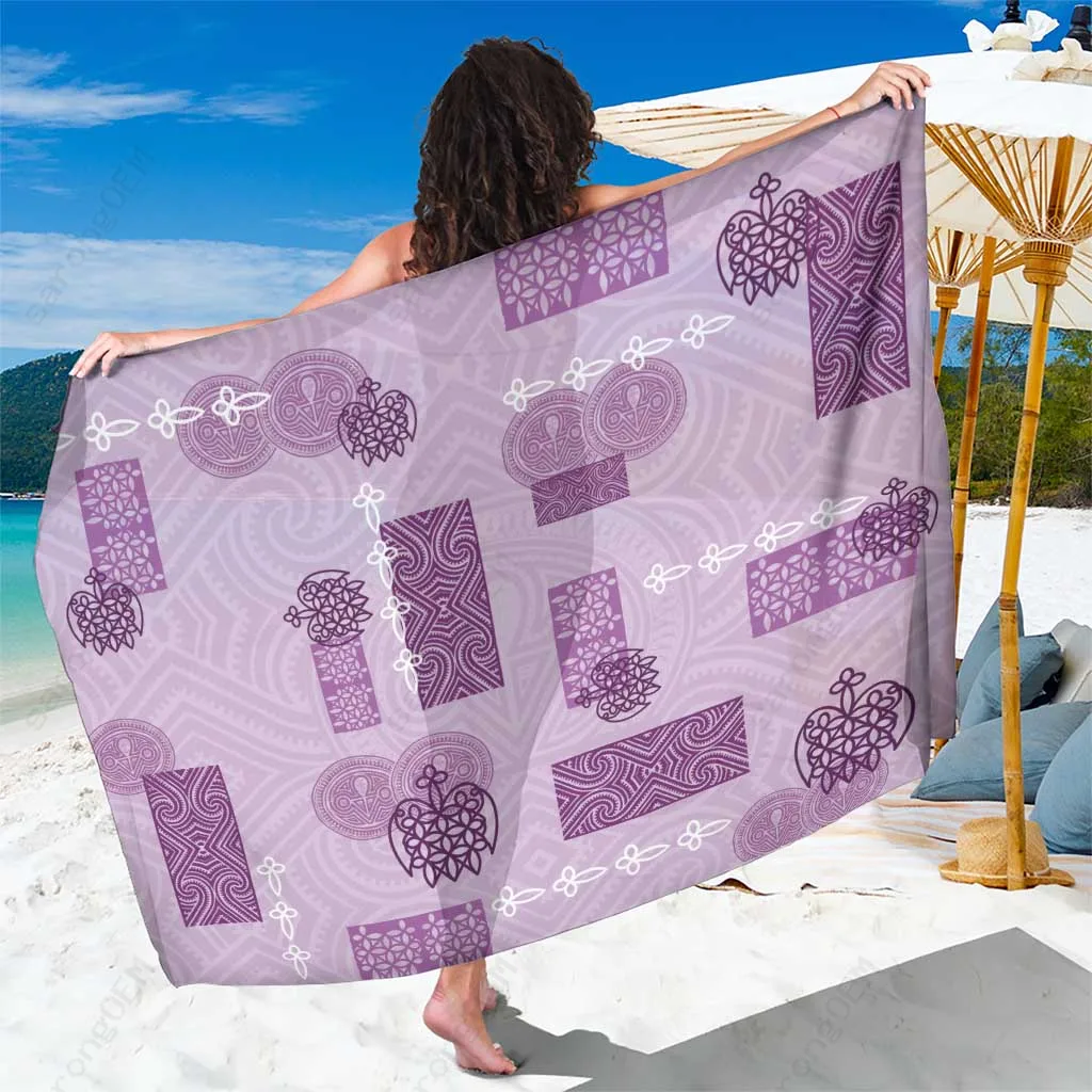 Violet Vintage Lapita Double Face Tribal Print Sarong Polynesian Beach Wrap Cover Up Pareo Wholesale - main view