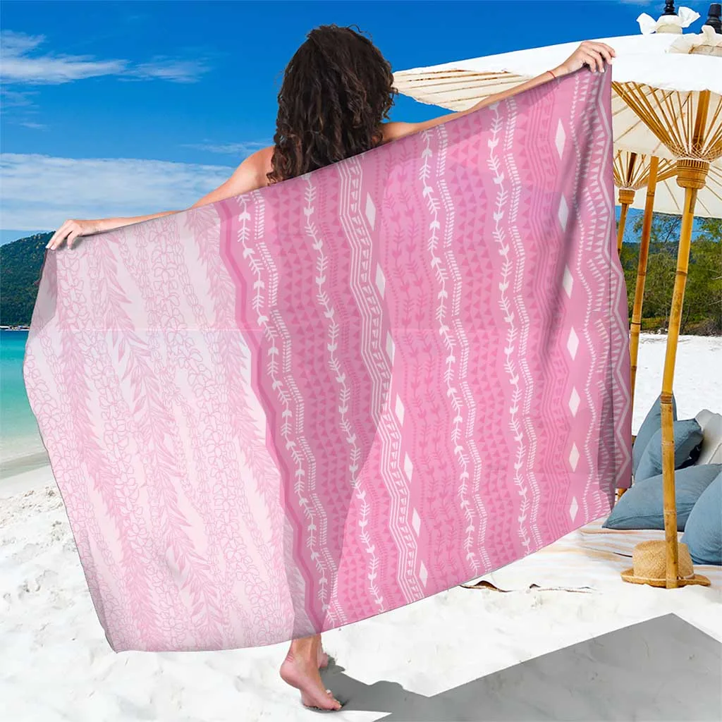 Vintage Pink Hawaiian Kapa Mix Flowers Lei Sarong Beach Wrap Cover Up Pareo Wholesale - main view