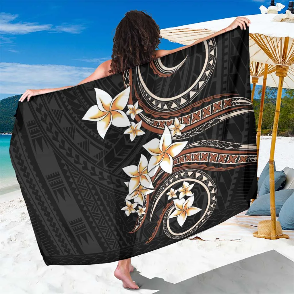 White Plumeria Hibiscus Palm Floral Sarong Vintage Pacific Island Beach Wrap Wholesale Pareo - main view