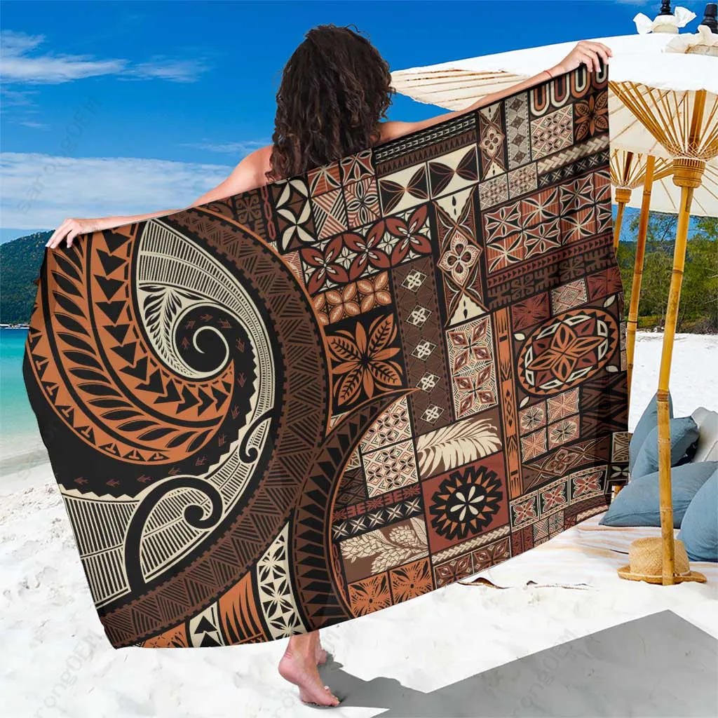 Brown Samoan Tapa Tribal Print Sarong Polynesian Beach Wrap Resort Cover Up Pareo Wholesale - main view