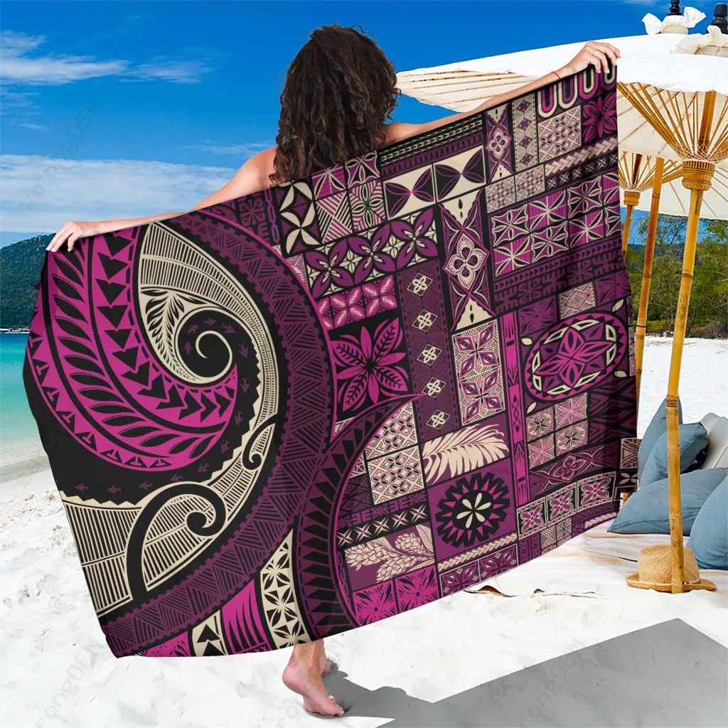 Pink Vintage Samoa Siapo Mamanu Sarong with Tapa Motif South Pacific Beach Wrap Pareo Wholesale - related
