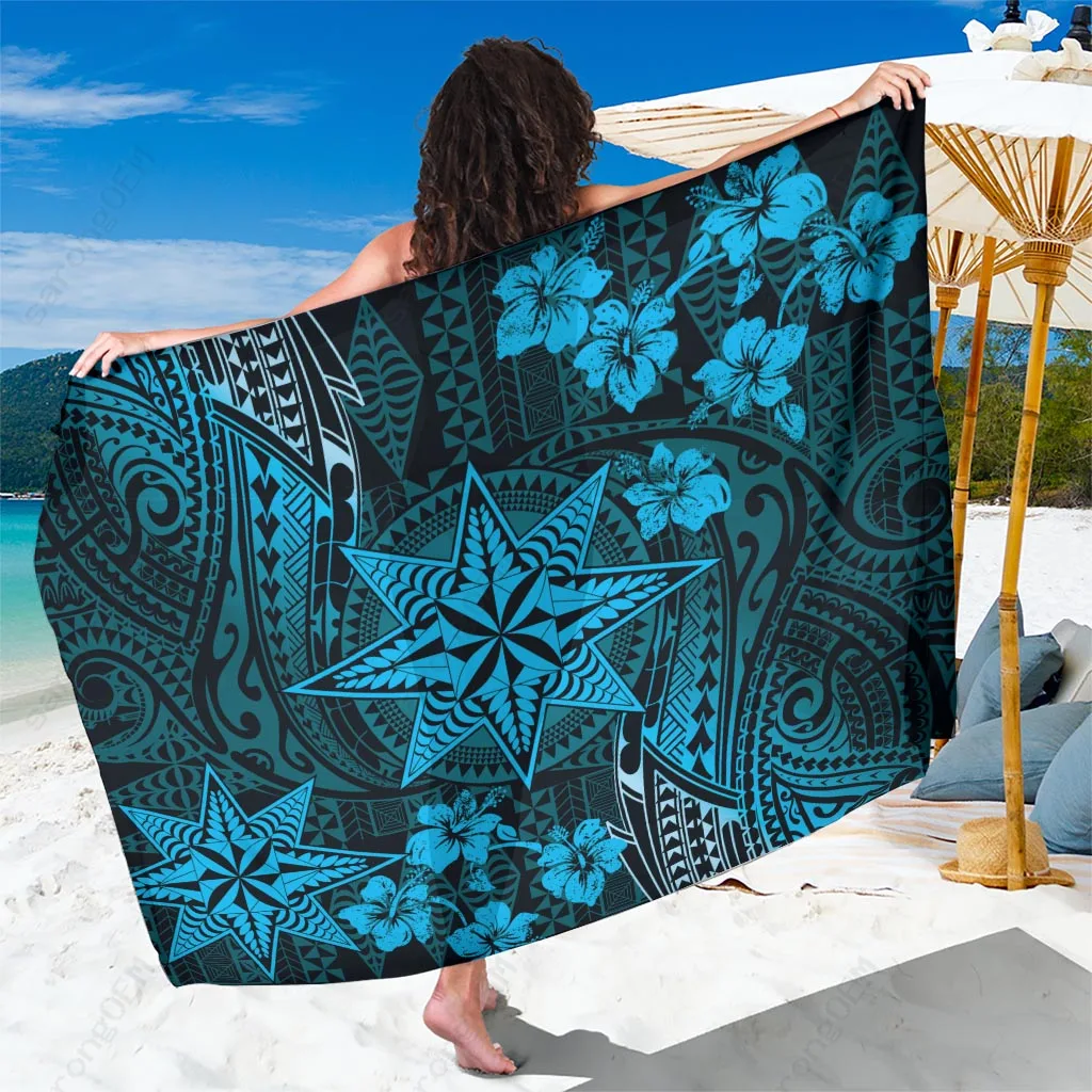 Aqua Pacific Floral Tonga Tribal Ngatu Print Sarong Beach Wrap Polynesian Resort Cover Up Wholesale Pareo - related