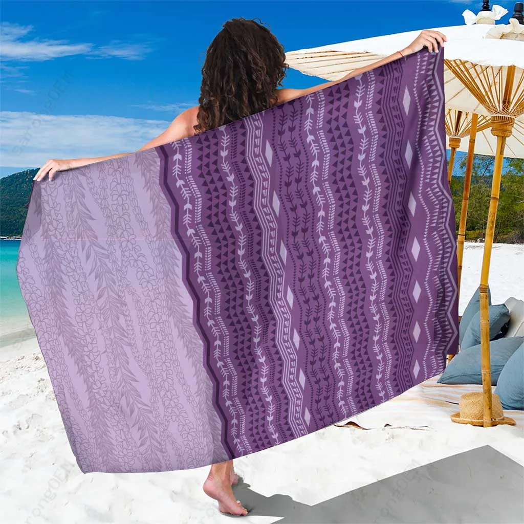Violet Hawaiian Kapa Mix Flowers Lei Print Sarong Polynesian Beach Wrap Wholesale Pareo - main view