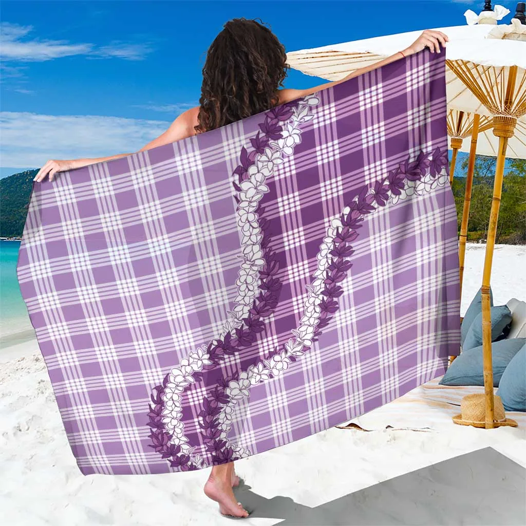 Violet Palaka Plaid Honohono Lei Print Sarong Hawaiian Beach Wrap Pareo Wholesale Custom - main view