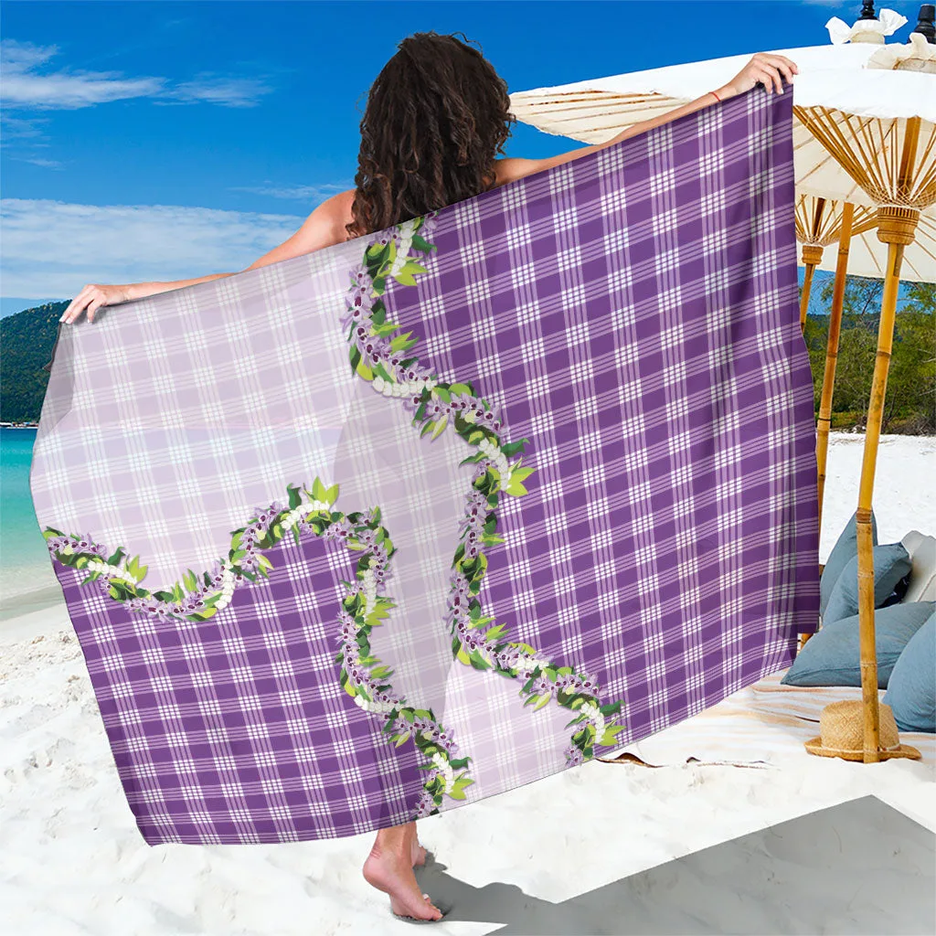 Purple Hawaii Palaka Maile Pikake Honohono Orchid Lei Floral Print Sarong Polynesian Beach Wrap Wholesale Pareo - main view