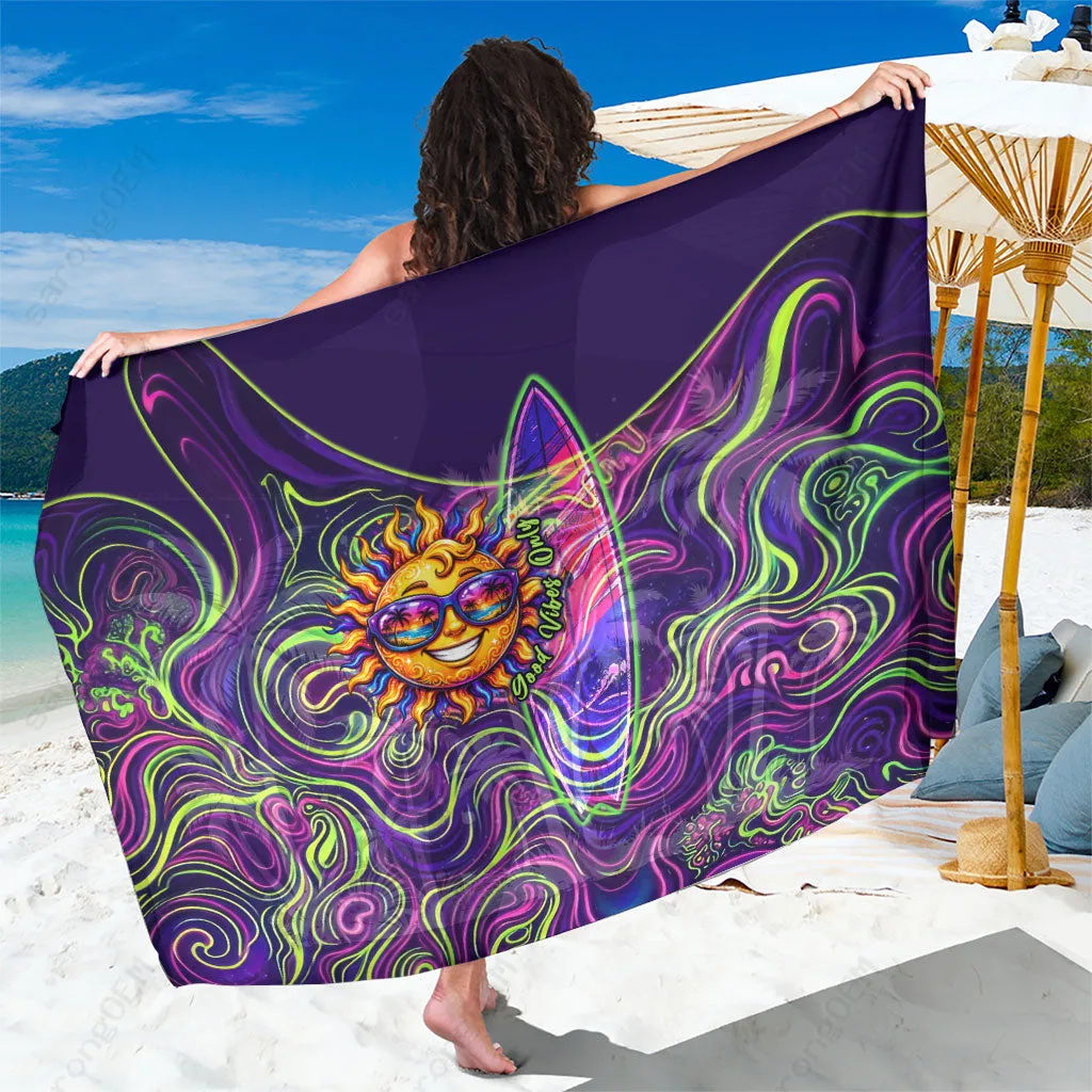 Neon Yellow Psychedelic Swirl Rabbit Mandala Print Sarong Hawaii Tropical Beach Wrap Pareo Wholesale - main view