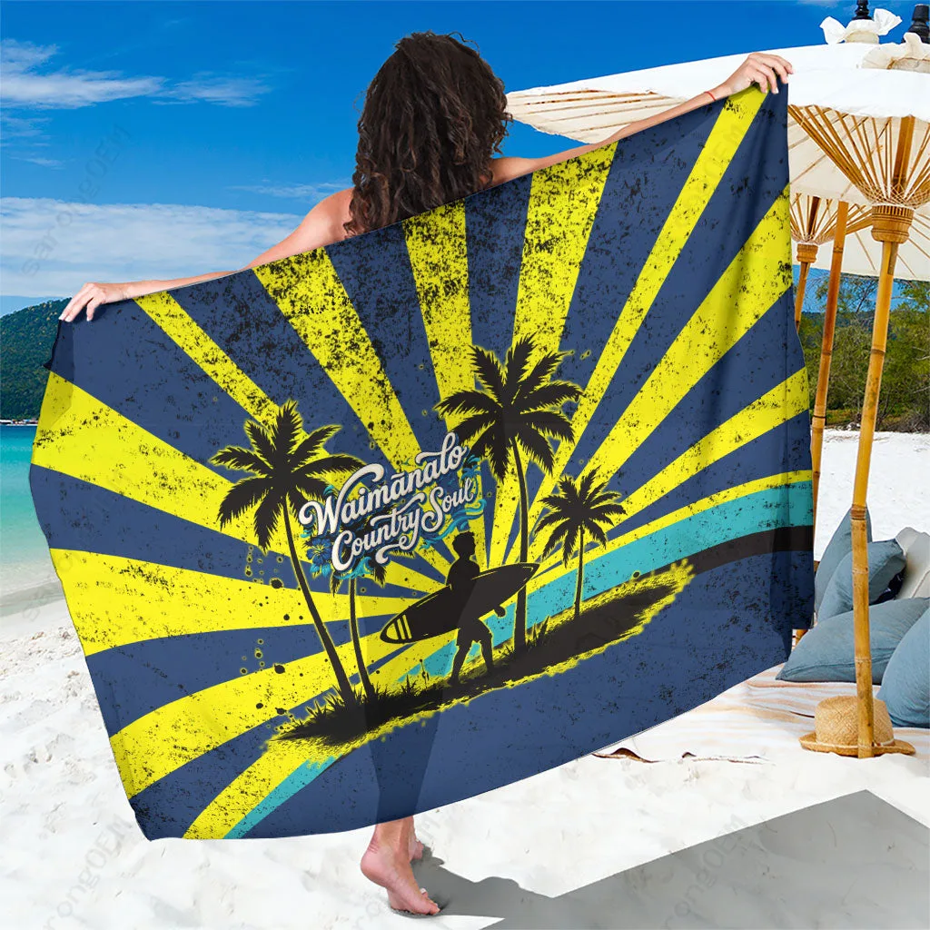 Yellow Tropical Palm Sunburst Print Sarong Hawaii Retro Surfing Beach Wrap Pareo Wholesale - main view