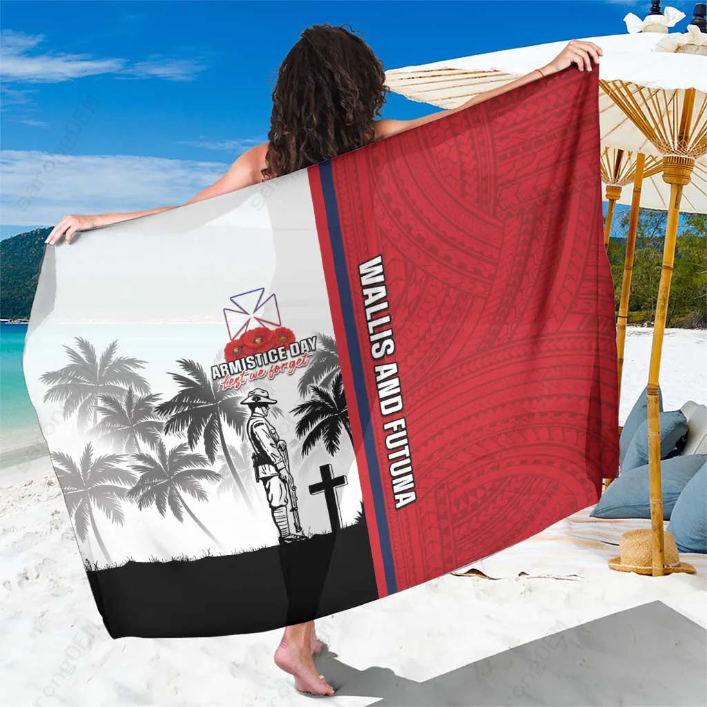 Navy Gold Peace Dove Poppy Print Sarong Pareo Beach Wrap South Pacific Armistice Day Resort Cover Up Wholesale - main view
