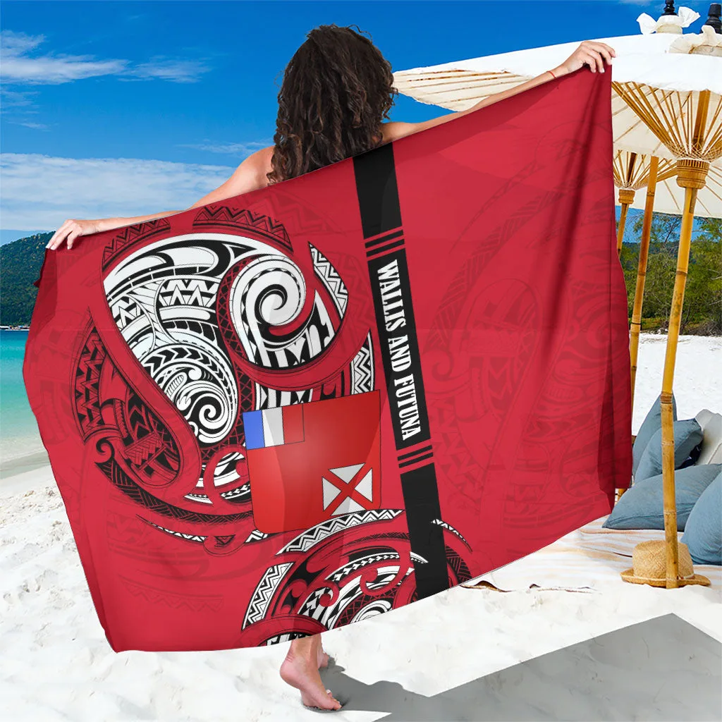 Black Tribal Polynesian Tattoo Flag Motif Sarong Beach Wrap South Pacific Island Resort Cover Up Wholesale Pareo - main view