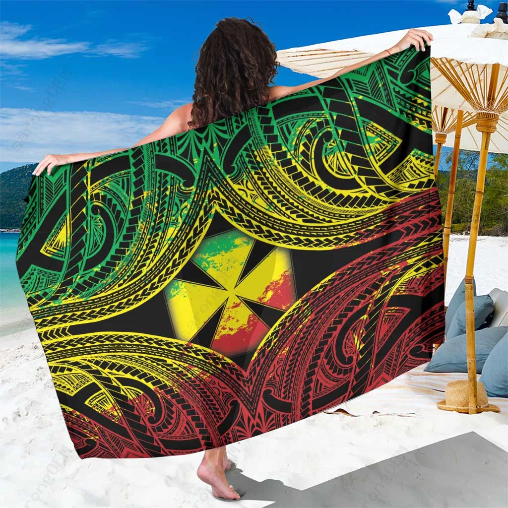 Blue Polynesian Tribal Print Sarong Beach Wrap for Resort Hotel Wholesale Custom Pareo - main view
