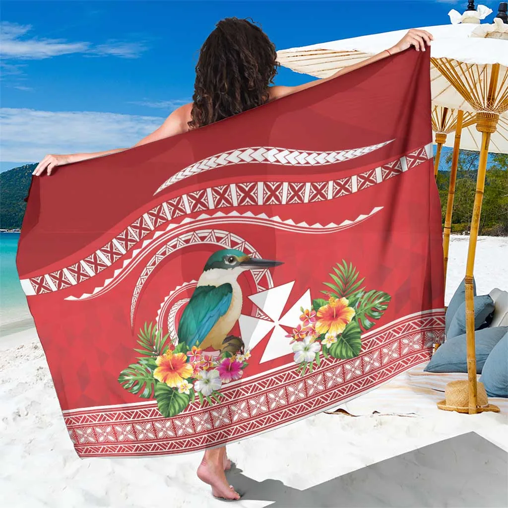 Tropical Flowers Polynesian Kingfisher Print Sarong Beach Wrap Resort Poolside Cover Up Wholesale Pareo - main view