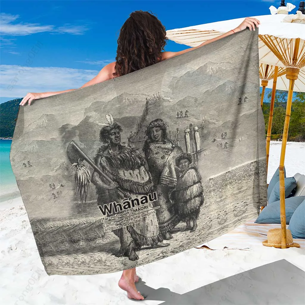 Red Maori Inspired Art Print Sarong Polynesian Tribal Beach Wrap Wholesale Pareo - main view