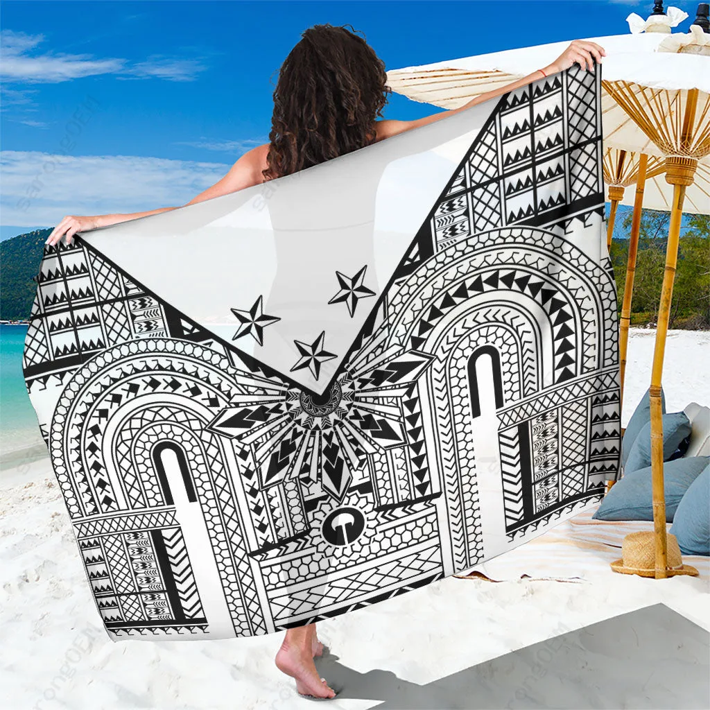White Sun Star Tribal Print Sarong Rayon Beach Wrap Philippines Igorot Inspiration Pareo Wholesale - main view