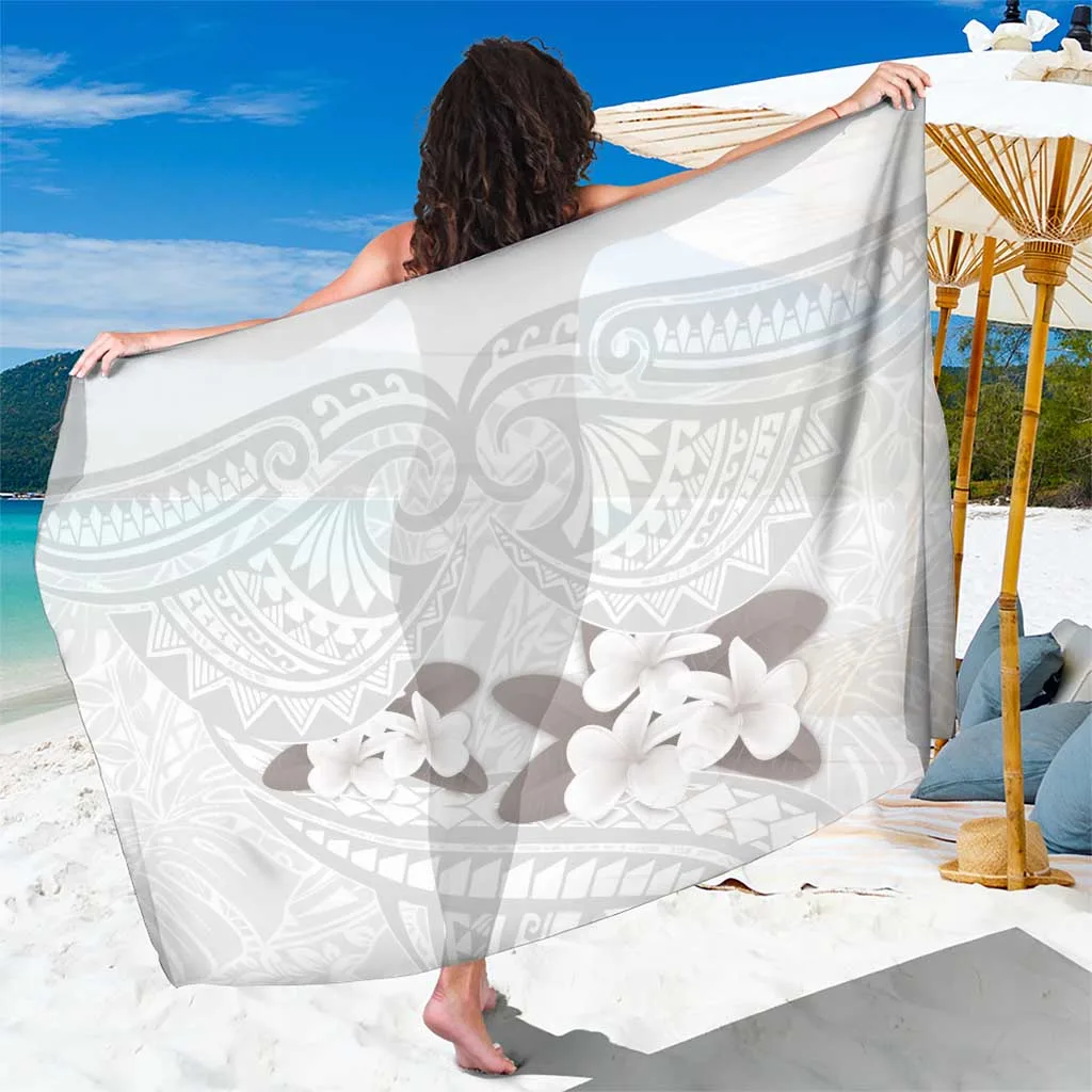 White Frangipani Tropical Tribal Polynesia Print Sarong Beach Wrap Resort Poolside Cover Up Wholesale Pareo - main view