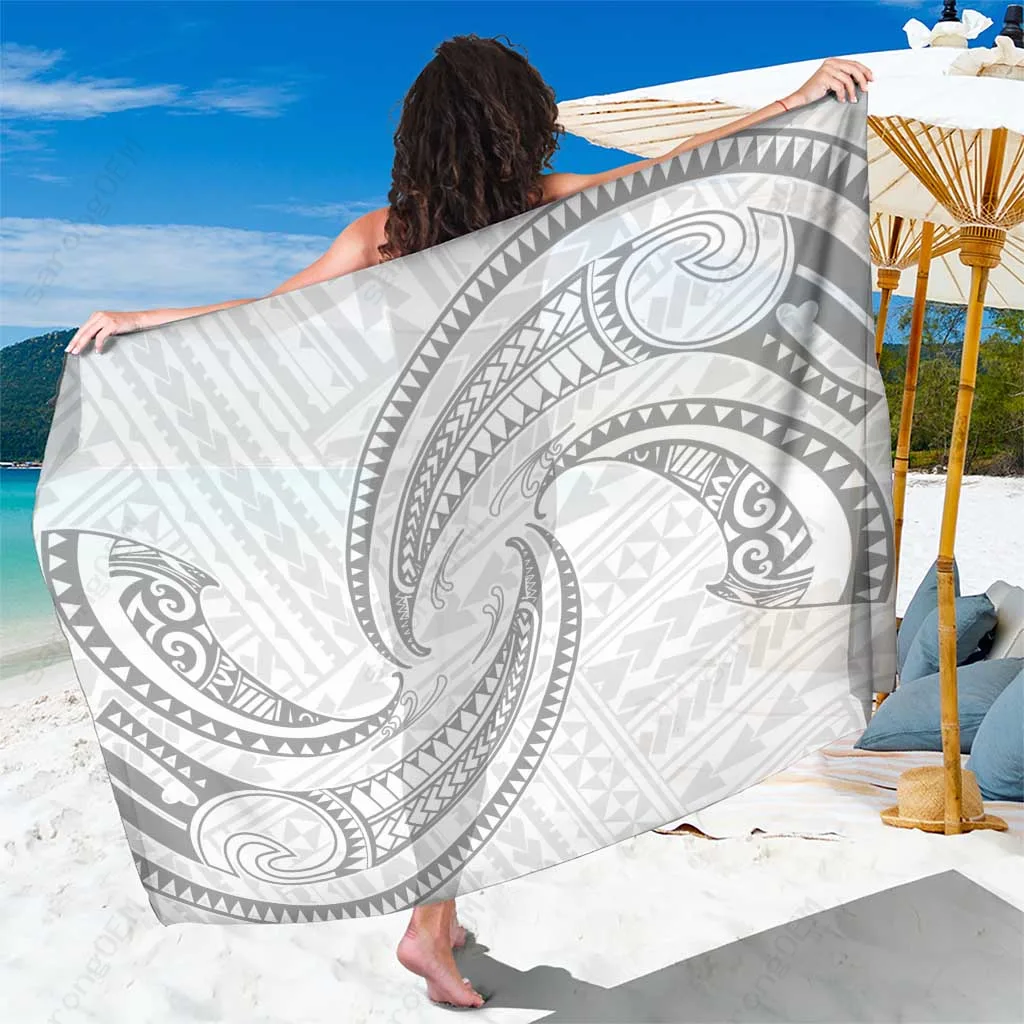 White Wave Sun Polynesian Print Sarong Beach Wrap for Resort Hotel Wholesale Pareo - main view