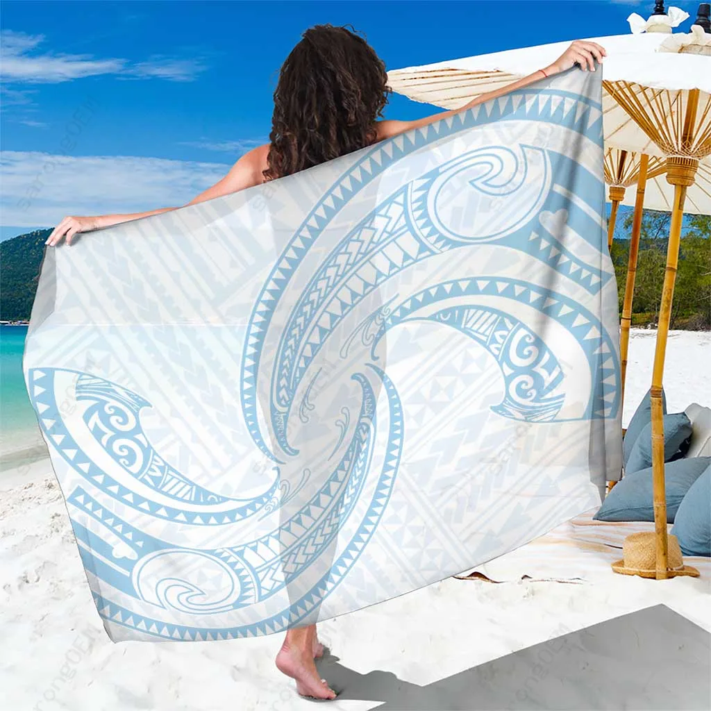 Sky Blue Wave Sun Polynesian Tribal Print Sarong Beach Wrap Resort Cover Up Wholesale Pareo - main view