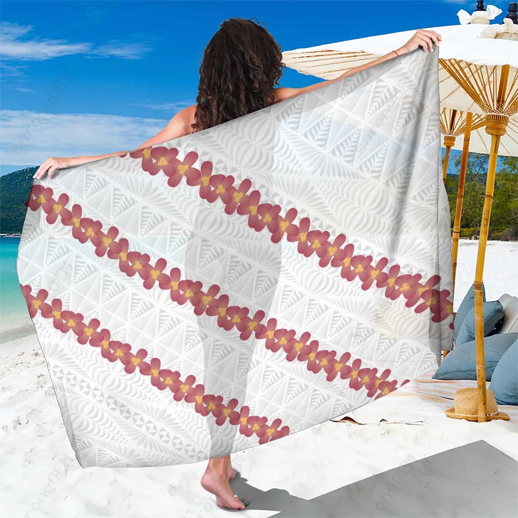 White Tongan Sun Ngatu Heilala Lei Print Sarong Polynesian Beach Wrap Cover Up Wholesale Pareo - main view