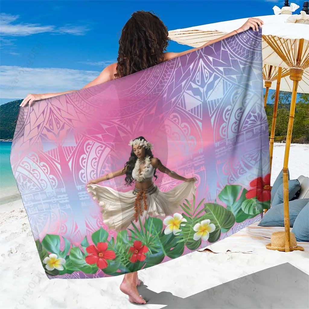 Vibrant Tropical Flower Polynesian Tattoo Print Sarong Beach Wrap Cover Up Resort Pareo Wholesale - main view