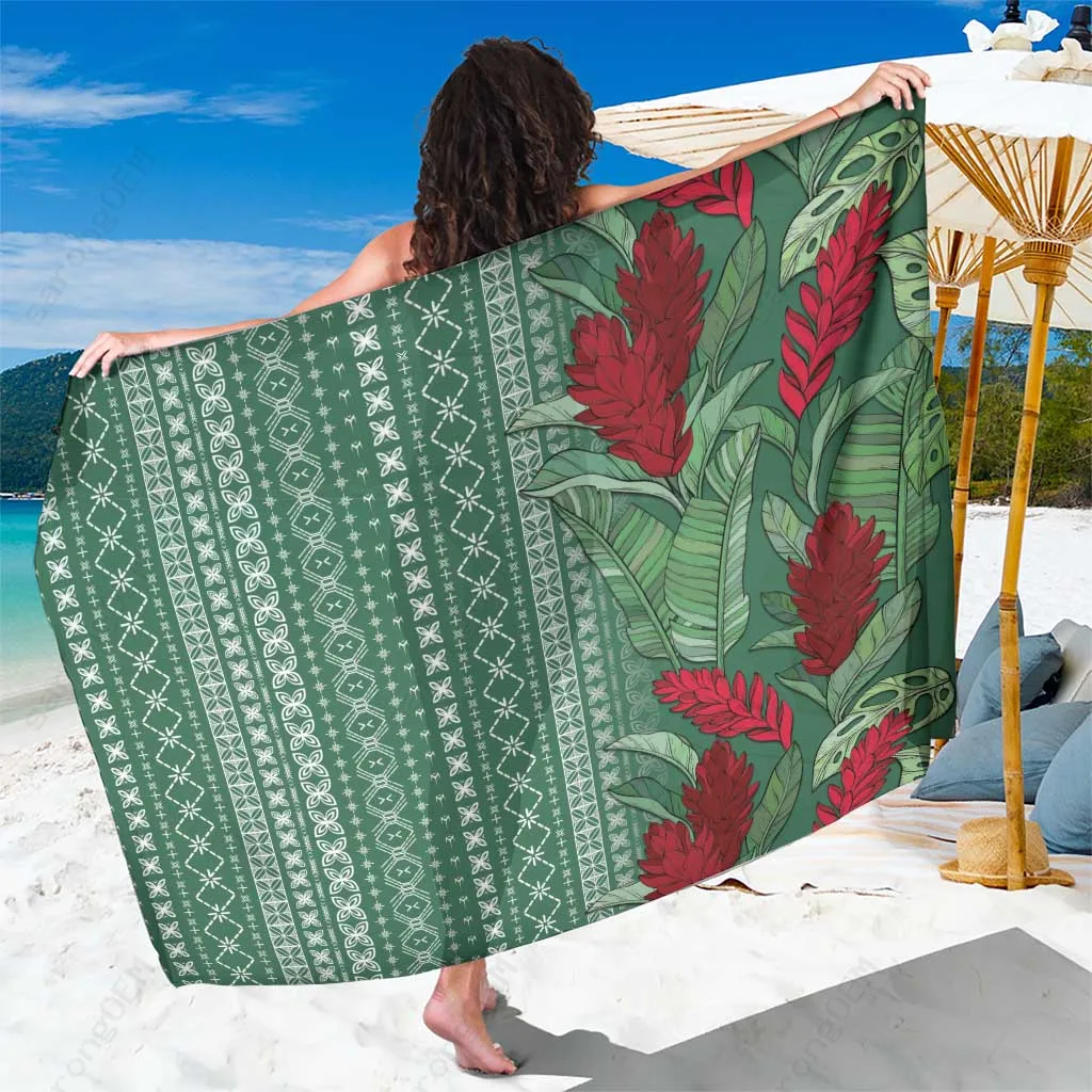 Red Samoa Malu Tattoo Inspired Mix Teuila Floral Print Sarong Polynesian Beach Wrap Wholesale Pareo - main view