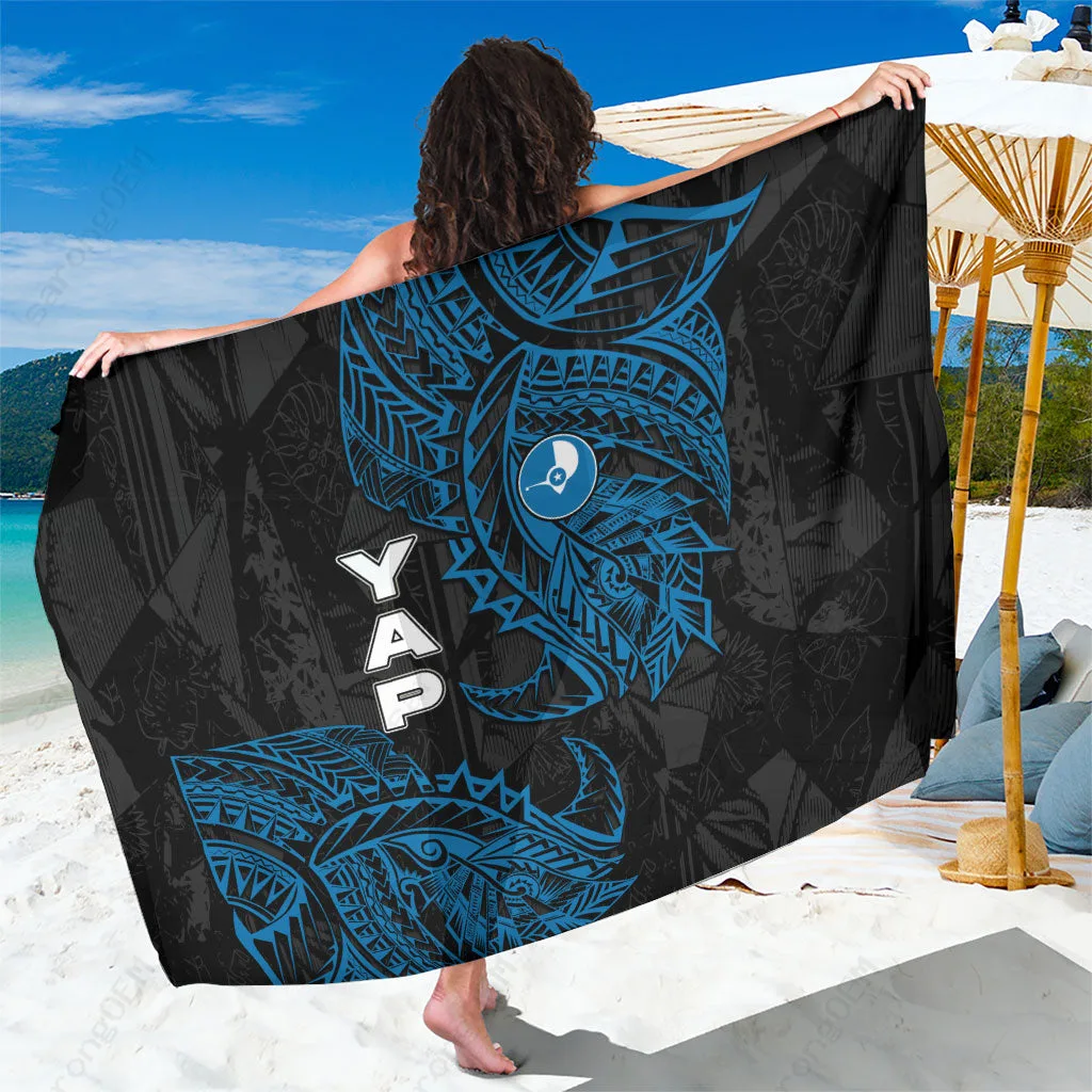 Blue Tribal Polynesian Tattoo Print Sarong Micronesian Island Beach Wrap Pareo Wholesale - main view