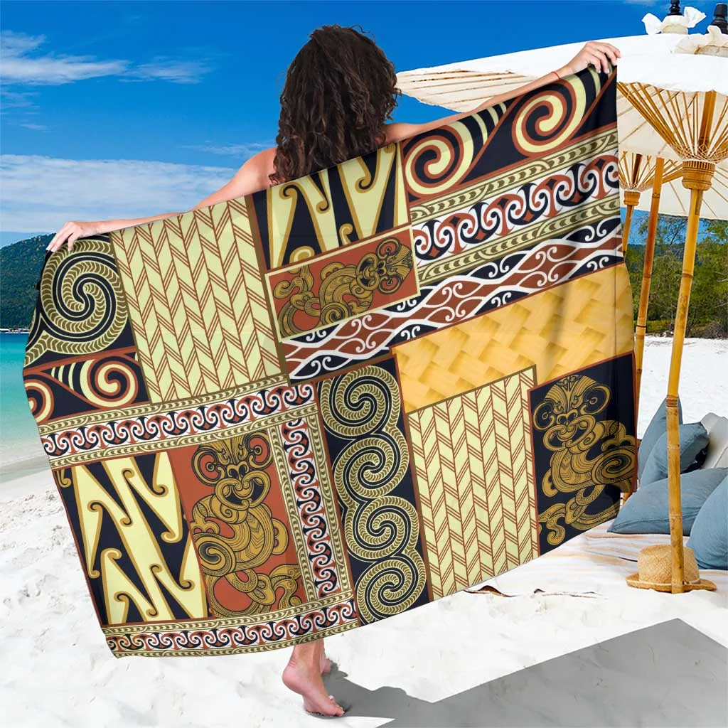 Yellow Aotearoa Kowhaiwhai Pattern Sarong Maori Quilt Style Beach Wrap Pareo Wholesale Custom - main view