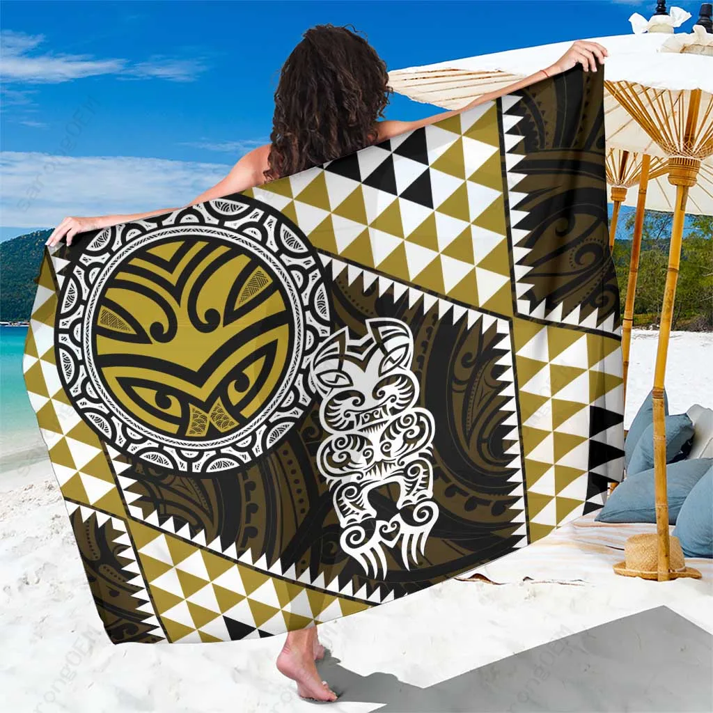 Yellow Maori Niho Taniwha Tooth Taniko Motif Print Sarong South Pacific Cultural Beach Cover Up Wholesale Pareo - related