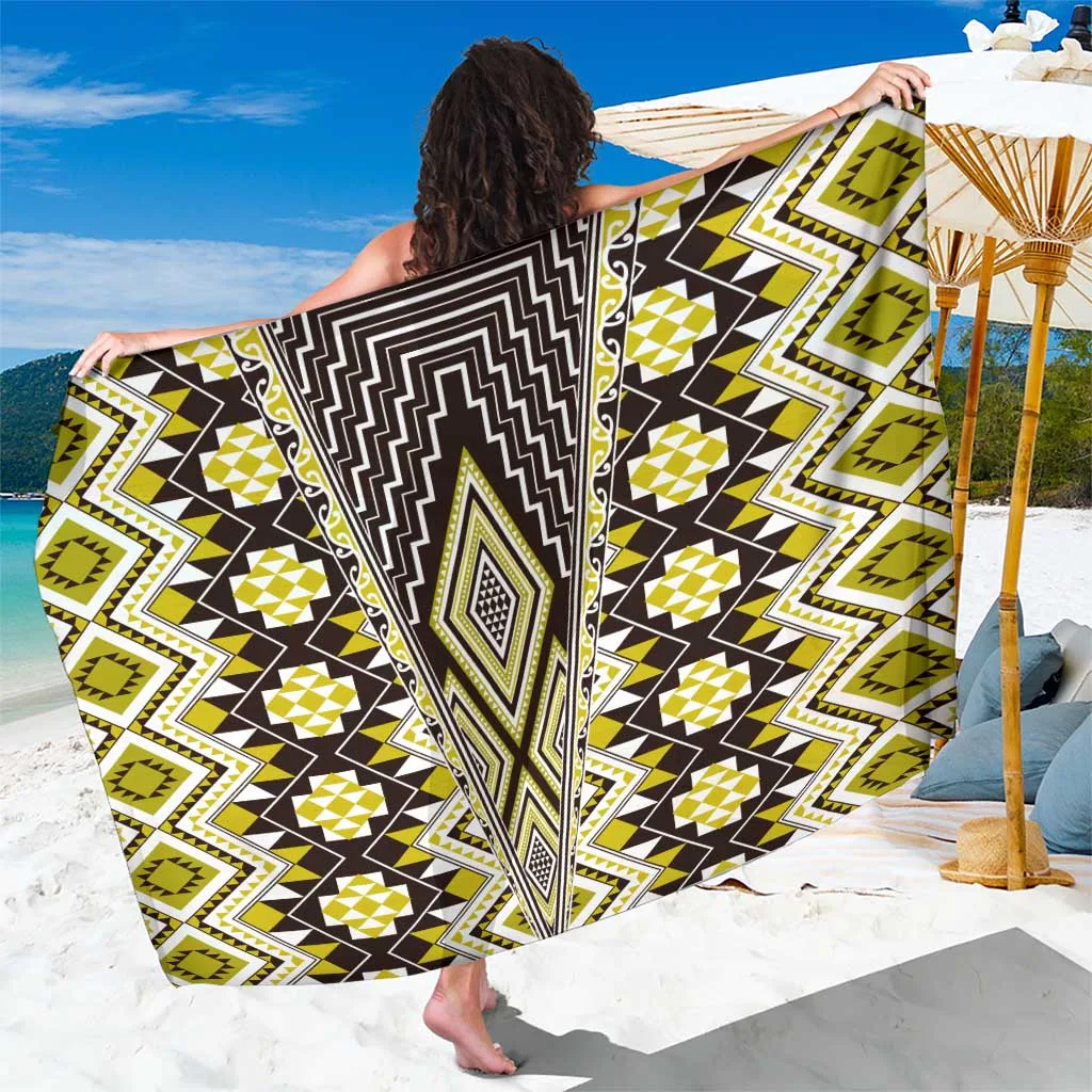 Yellow Aotearoa Tukutuku & Poutama Motif Print Sarong Polynesian Beach Wrap for Resort Hotel Wholesale Pareo - related
