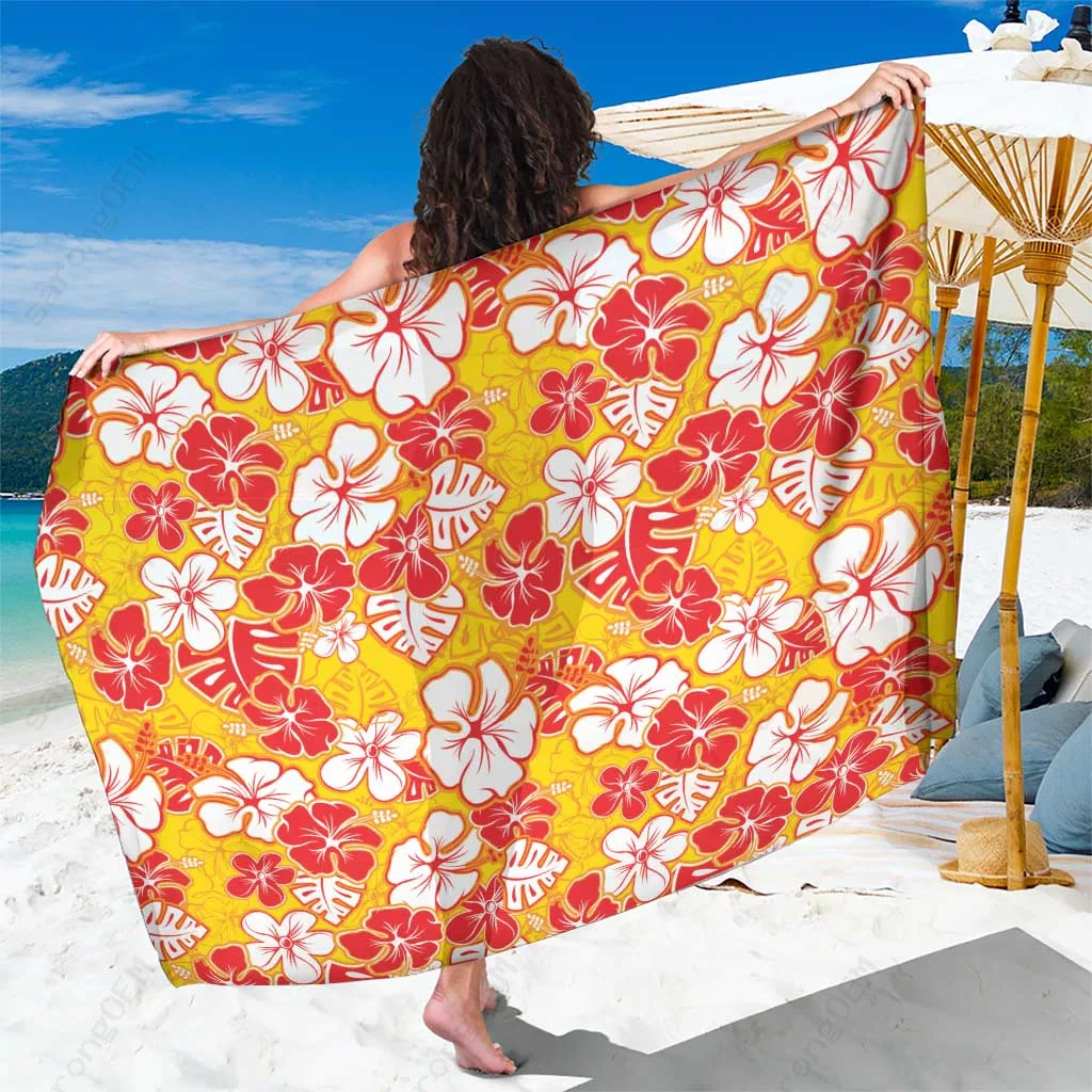 Yellow Hibiscus Tropical Flower Sarong Hawaii Island Beach Wrap Cover Up Wholesale Pareo - main view