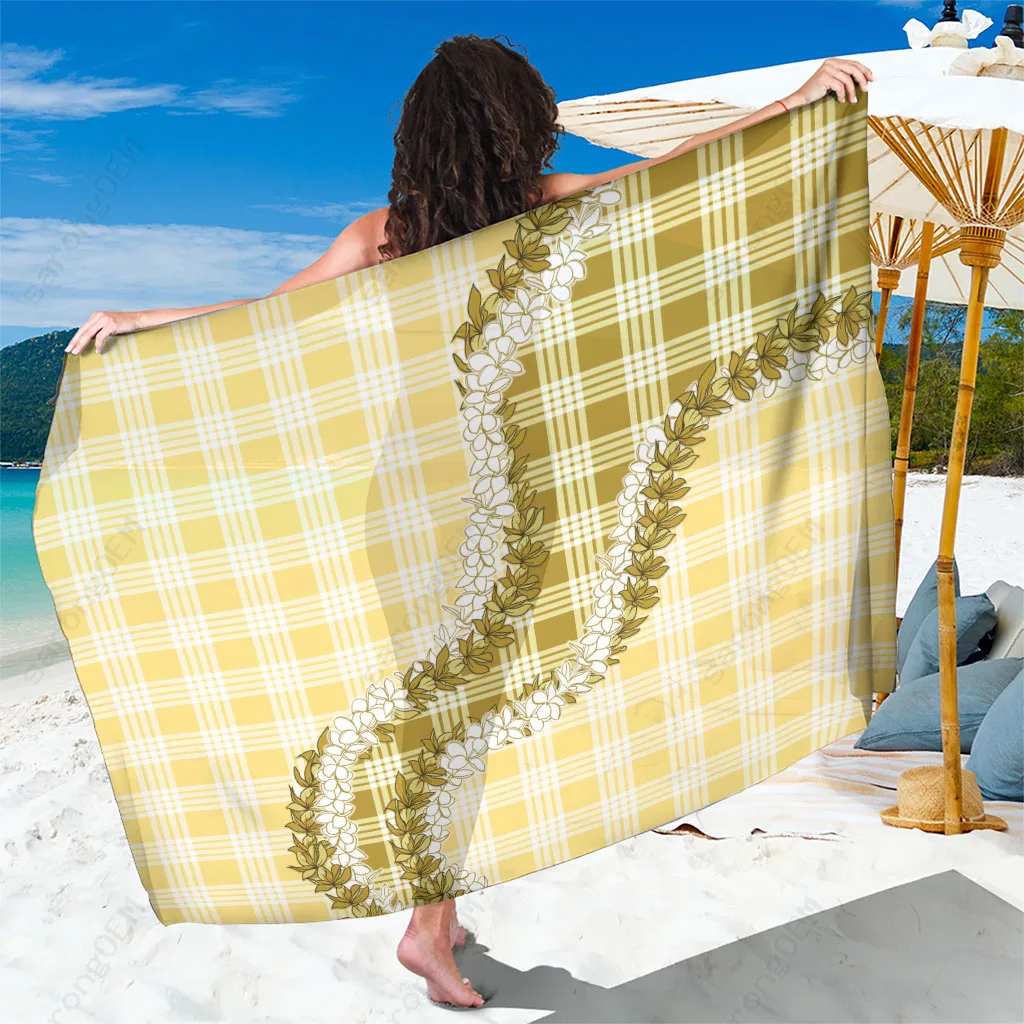 Yellow Hawaii Honohono Lei Palaka Sarong Tropical Island Beach Wrap Skirt Wholesale Pareo - main view