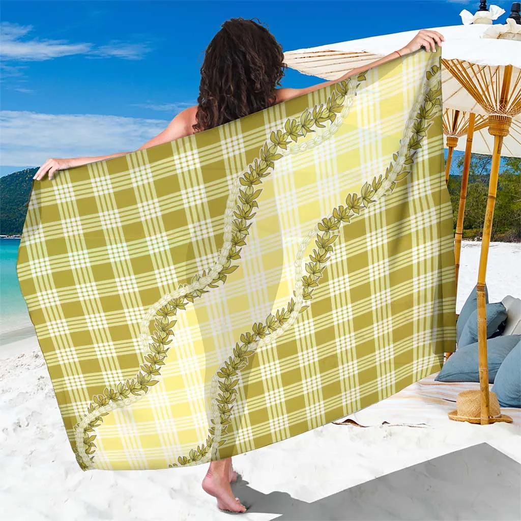 Yellow Hawaii Palaka Sarong with Hibiscus & Palm Print Tropical Beach Wrap Pareo for Resort Wholesale - main view