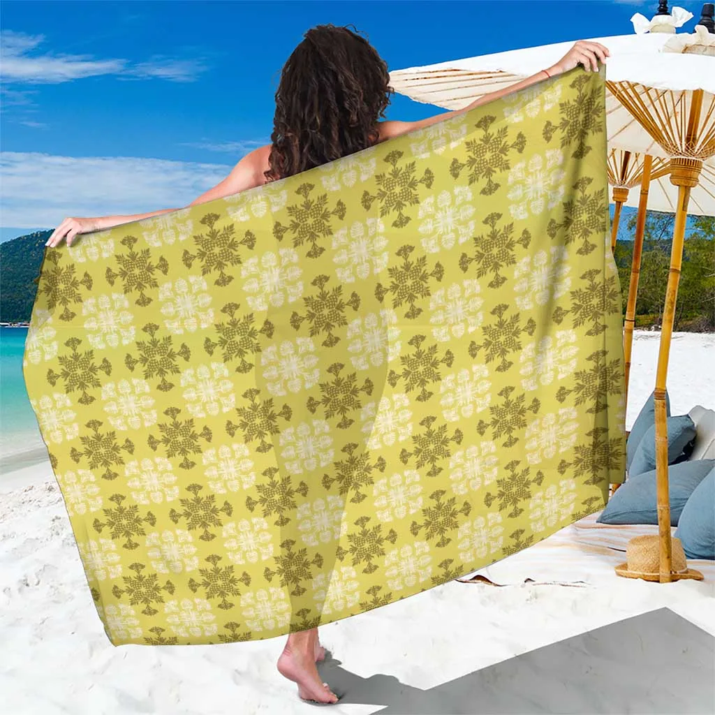Yellow Hawaiian Pineapple Monstera Print Quilt Sarong Beach Wrap Resort Cover Up Wholesale Pareo - main view