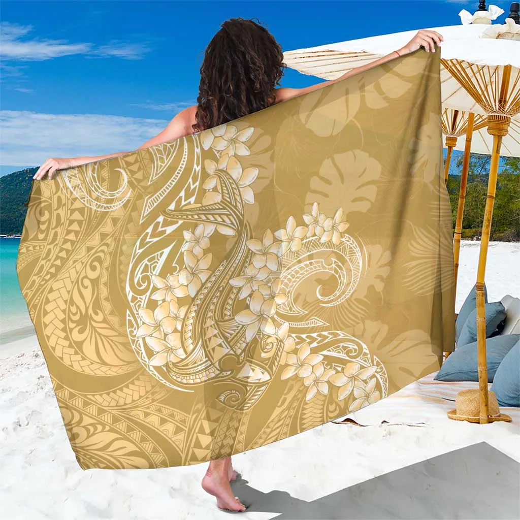 Yellow Polynesia Hammerhead Shark Tattoo Plumeria Lei Print Sarong Beach Wrap Pareo Wholesale - main view