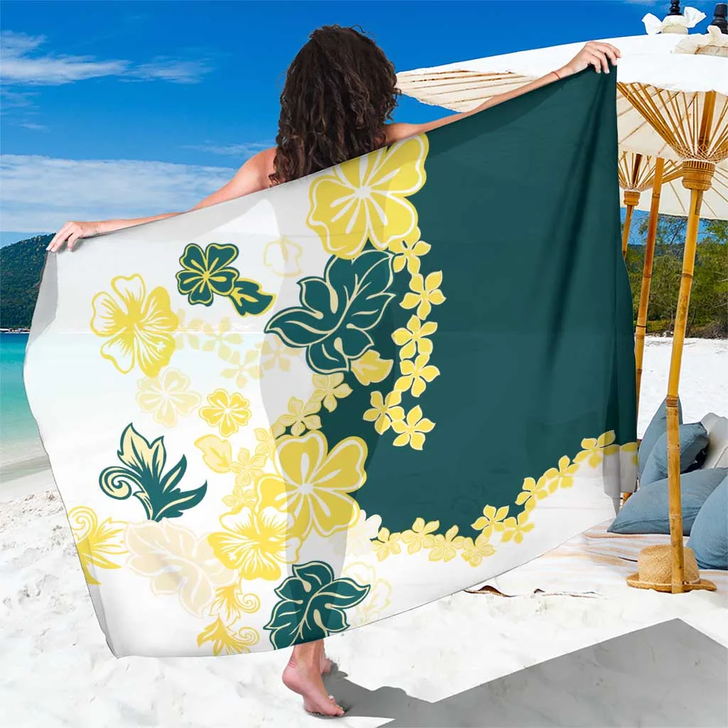 Teal Hibiscus Plumeria Floral Sarong South Pacific Tropical Beach Wrap Wholesale Pareo - main view