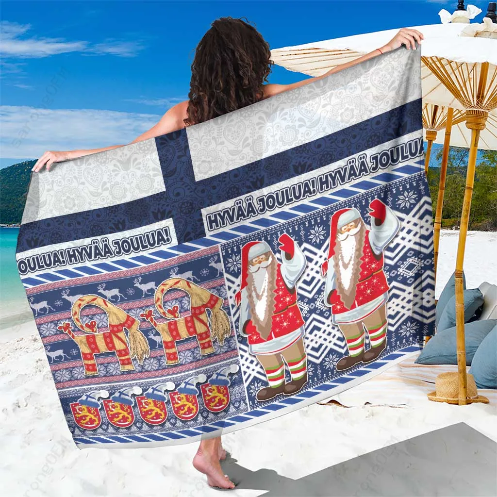 Red Green Yule Goat Finnish Christmas Sarong Nordic Pattern Beach Wrap Holiday Pareo Wholesale