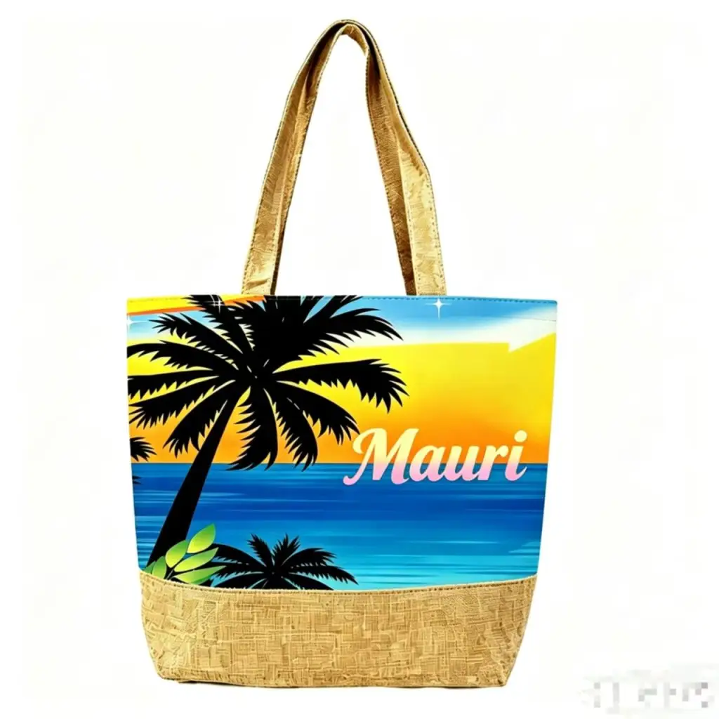 Mauri Sunset Seascape Coconut Tree Print Beach Large Capacity Tote Bag - Tote bag
