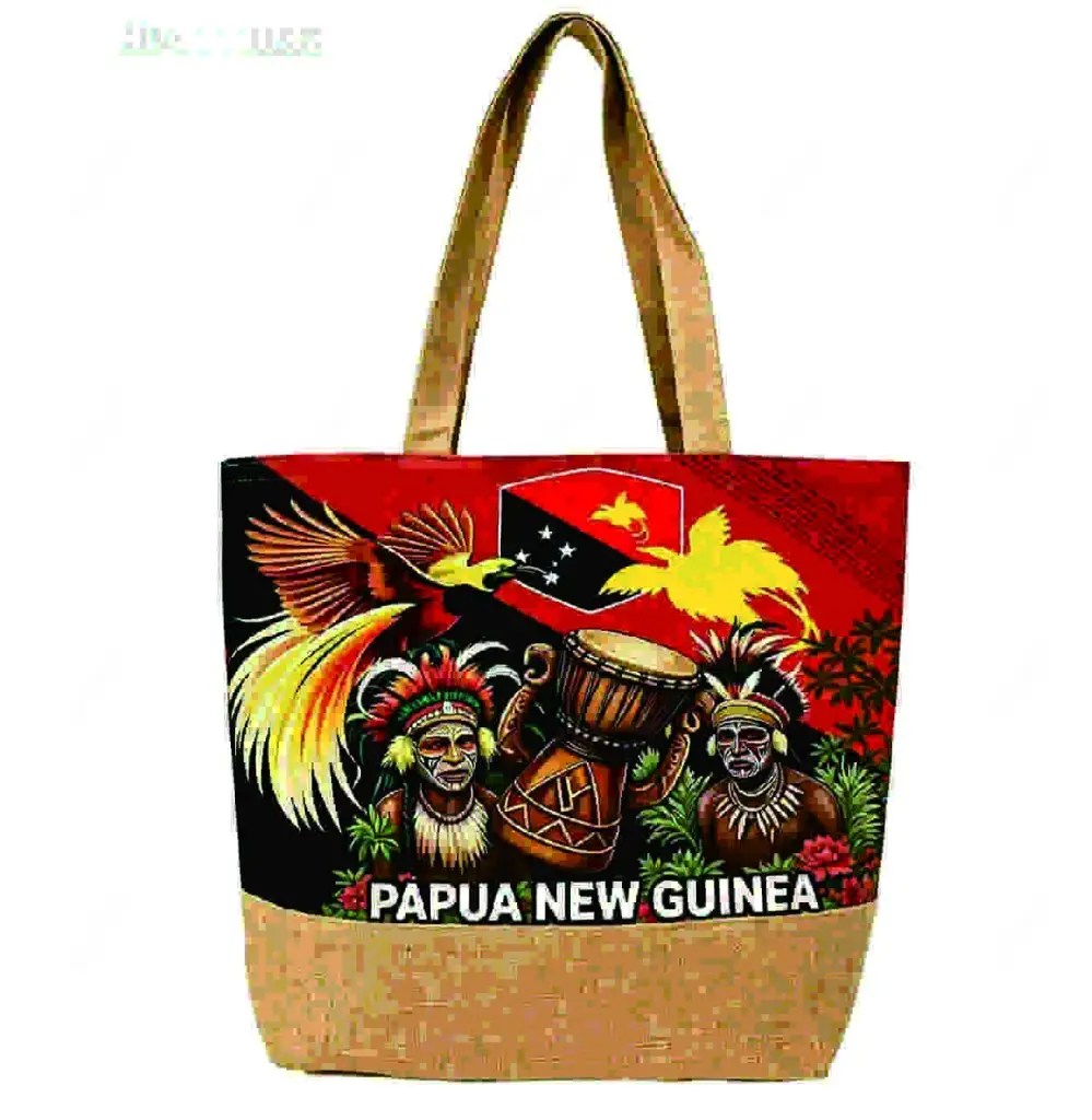 Papua New Guinea Ethnic Totem Flying Bird Print Large Capacity Jute Bottom Tote Bag - Tote bag