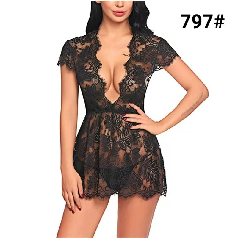 Plus Size Women's Sexy Lace Lingerie Set, Erotic Sleepwear - Sleepwear