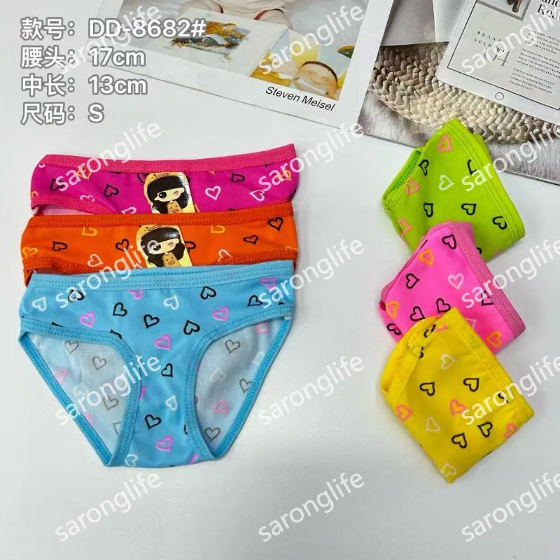 Girls' Breathable Heart Print Hollow Trim Cotton Triangle Briefs - Women Briefs