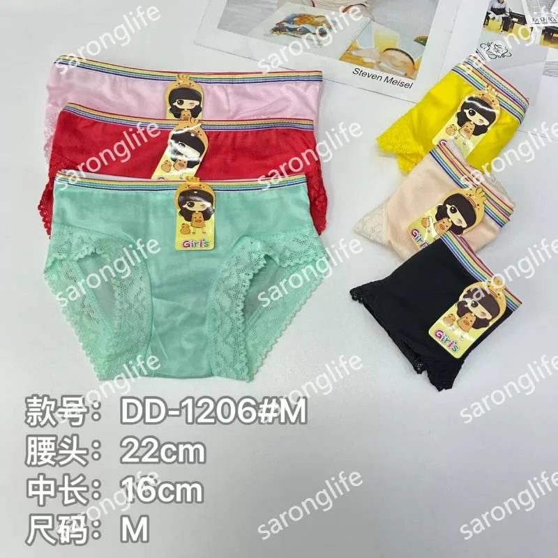 Girls' Color Waistband Lace Trim Cotton Briefs Cute Triangle Underwear - Women Briefs