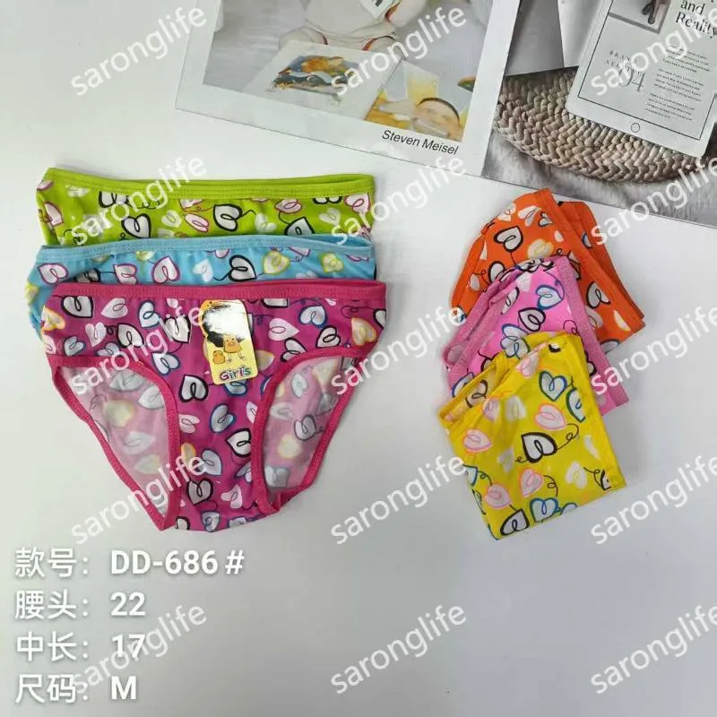 Girls' Colorful Printed Breathable Cotton Briefs with Hollow Trim - Women Briefs