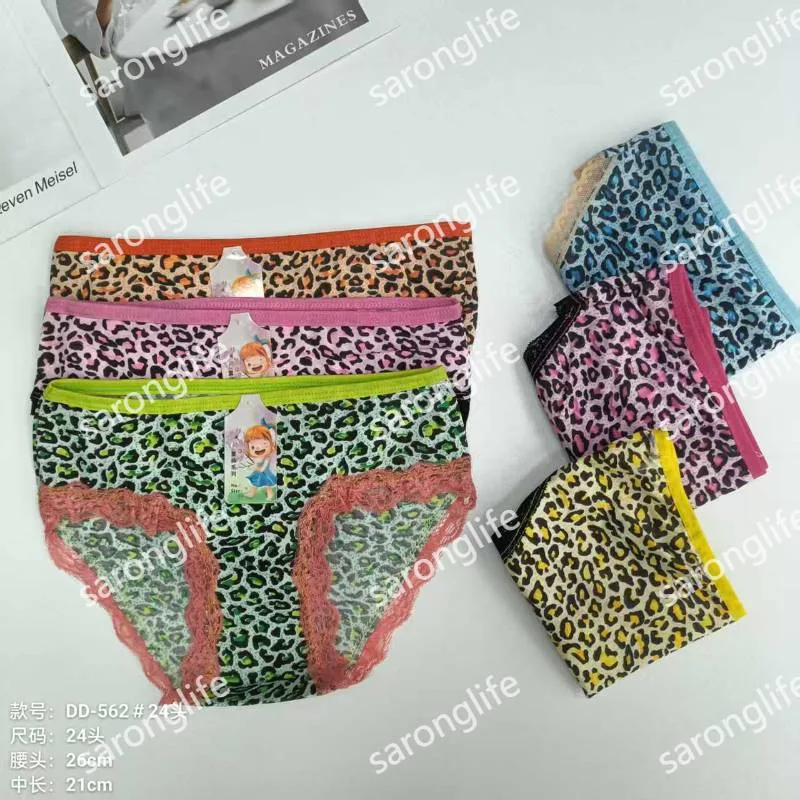 Girls' Leopard Lace Trim Breathable Cotton Briefs - Women Briefs