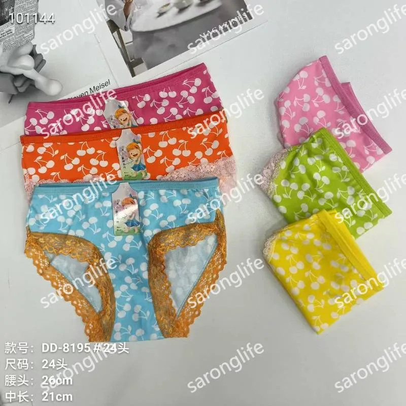 Girls' Printed Lace-Trim Cotton Briefs Comfortable African Export - Women Briefs