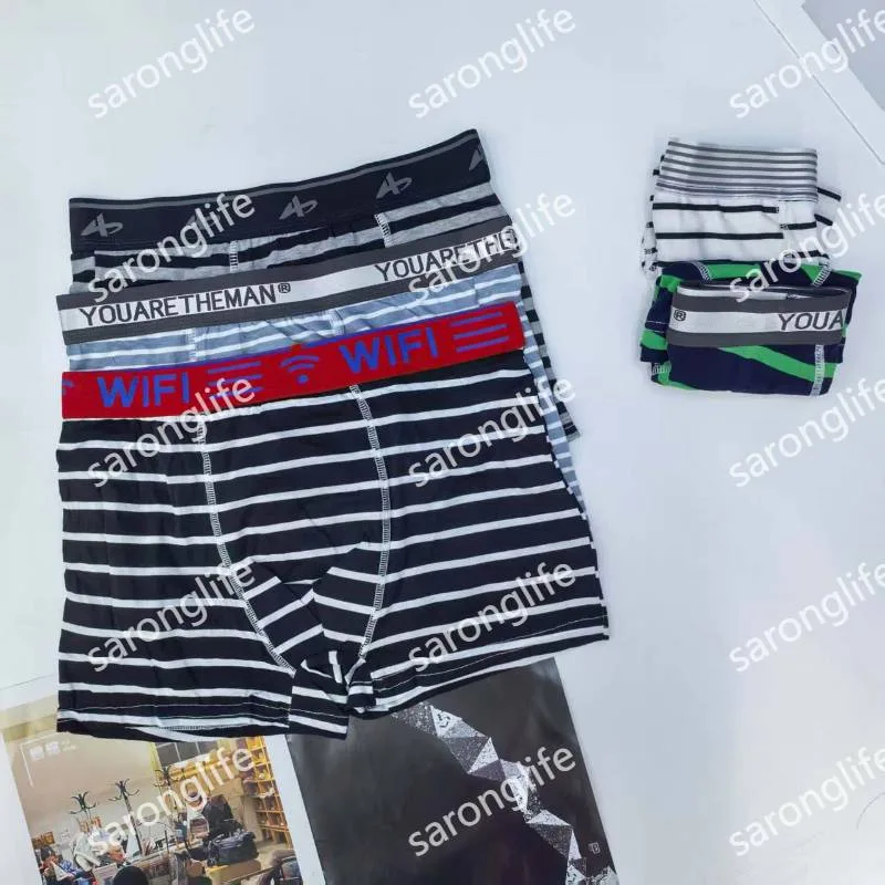 Men's Cotton Striped Boxer Briefs with Colorblock Waistband - Women Briefs