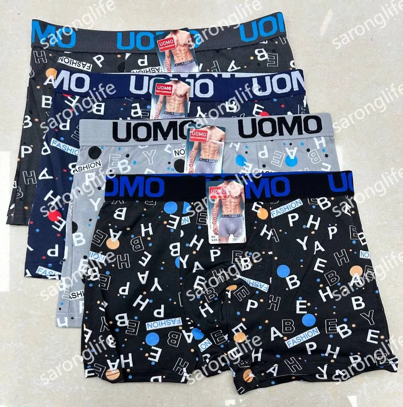 Men's Solid & Printed Breathable Boxer Briefs with Letter Waistband - Women Briefs