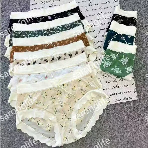 Women's Floral Seamless Mid-Rise Ice Silk Briefs, Ultra-Thin Breathable Summer - Women Briefs