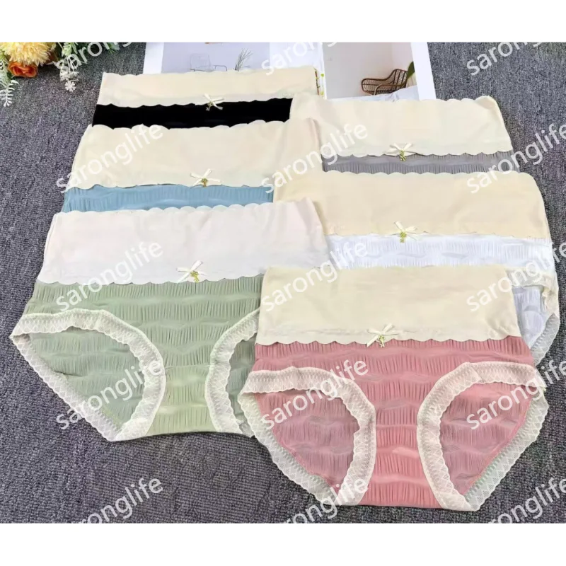 Women's High-Waist Nylon Ice Silk Spliced Sexy Briefs, Export Stock - Women Briefs
