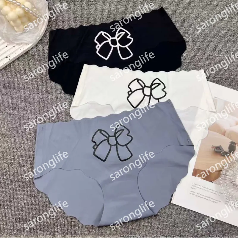 Women's Mid Waist Seamless Ice Silk Briefs with Bow - Women Briefs