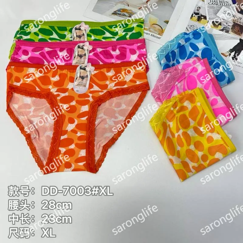 Women's Milk Silk Printed Lace Trim Briefs, Colorful Polka Dot - Women Briefs